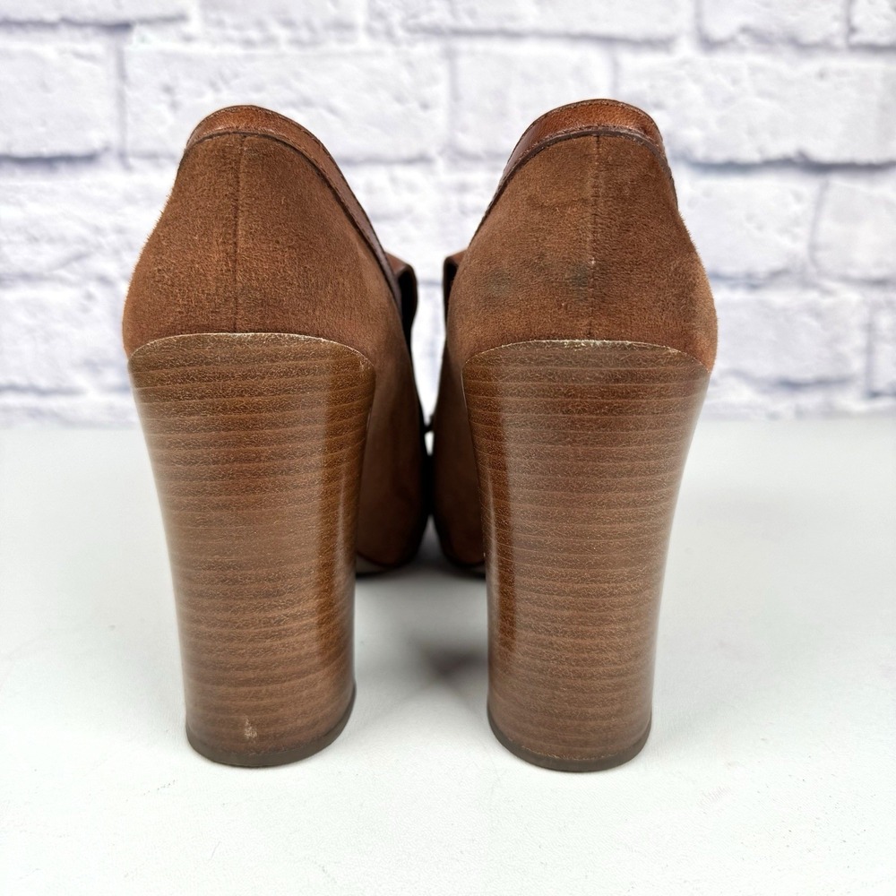 Tory Burch Arelia Brown Suede Leather Kiltie Pump Stacked Heels Tassels Sz 9.5 M - Picture 7 of 13